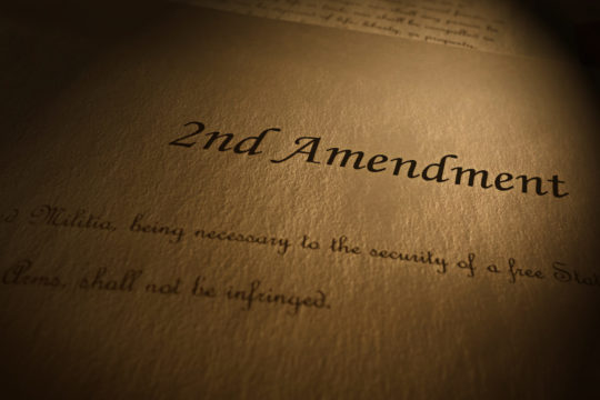 Close up of 2nd Amendment written on parchment paper
